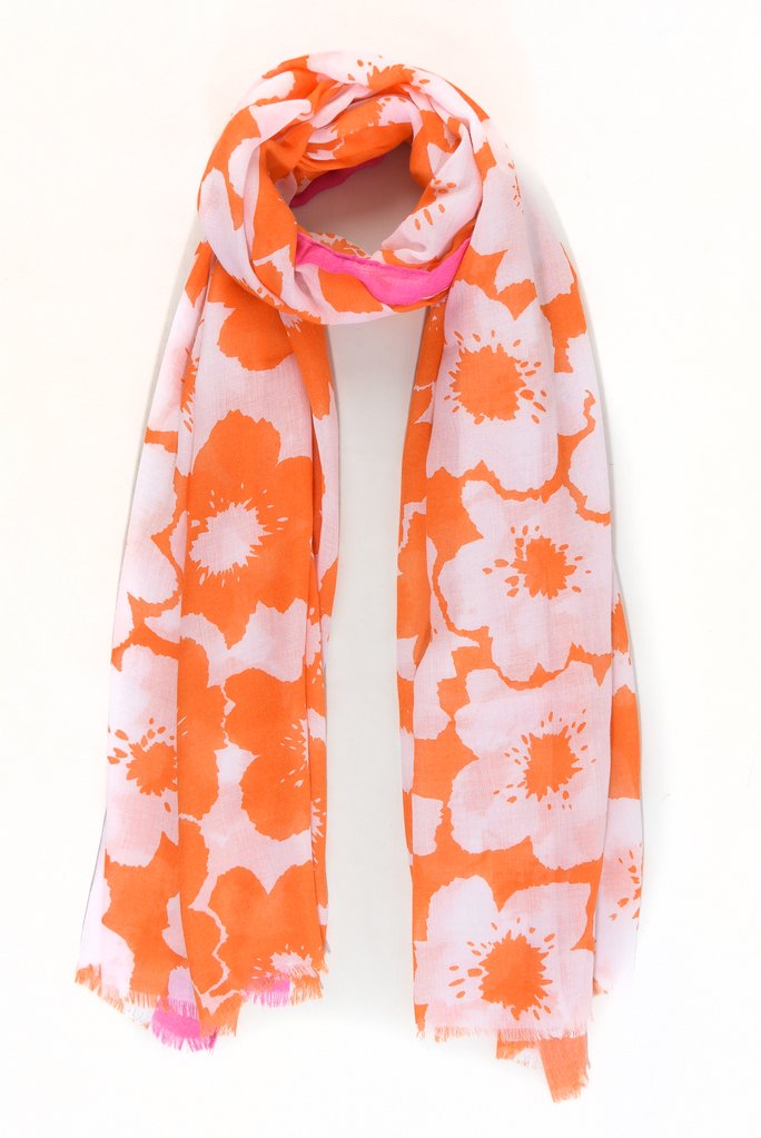 MSH - Floral Printed Scarf With Colour Block Border Design