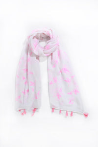 MSH - Beautiful neon pink flying bird pattern and neon pink tassels.