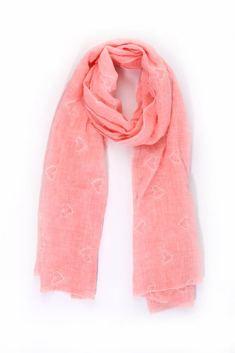 MSH - Pale pink - acid wash scarf with embroidered hearts