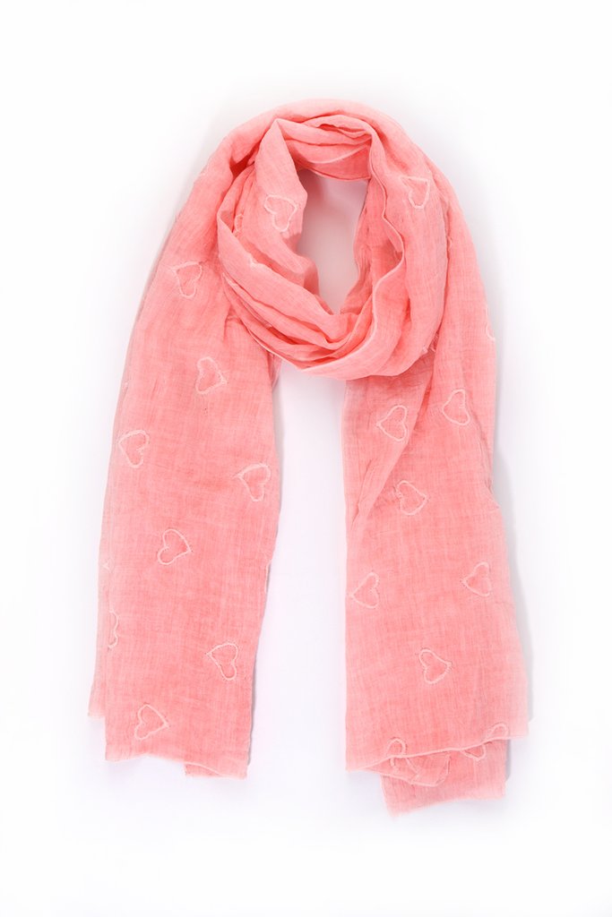 MSH - Pale pink - acid wash scarf with embroidered hearts