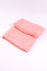 MSH - Pale pink - acid wash scarf with embroidered hearts