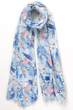 Load image into Gallery viewer, MSH - Colourful, Fun - lightweight blue colourful tropical bird scarf.