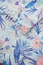 Load image into Gallery viewer, MSH - Colourful, Fun - lightweight blue colourful tropical bird scarf.