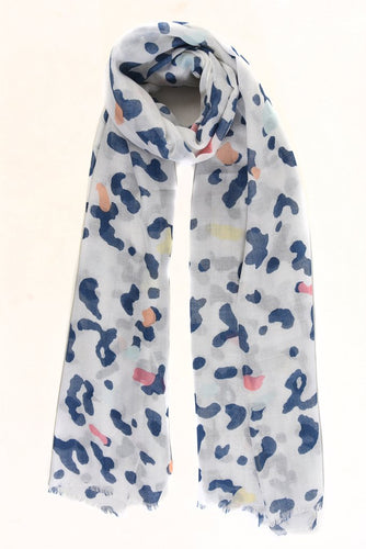 MSH - Leopard print - white and navy blue pastel colour pop scarf.