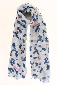 MSH - Leopard print - white and navy blue pastel colour pop scarf.