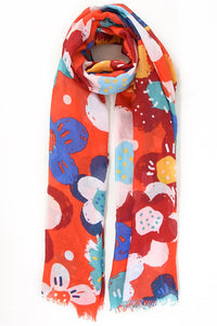 Geometric Floral Print - MSH - Red, Beautifully illustrated scarf with geometric floral designed