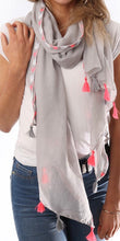 Load image into Gallery viewer, MSH - grey pink arrow trim scarf with pink and grey tassel detailing