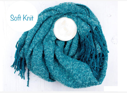 Beautiful Soft Knit Tassel Scarf - Aqua Mix