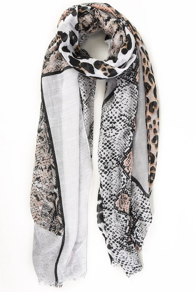 Animal Print Scarf - MSH - Grey Neutral Geometric Colour Block
