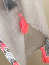 Load image into Gallery viewer, MSH - grey pink arrow trim scarf with pink and grey tassel detailing