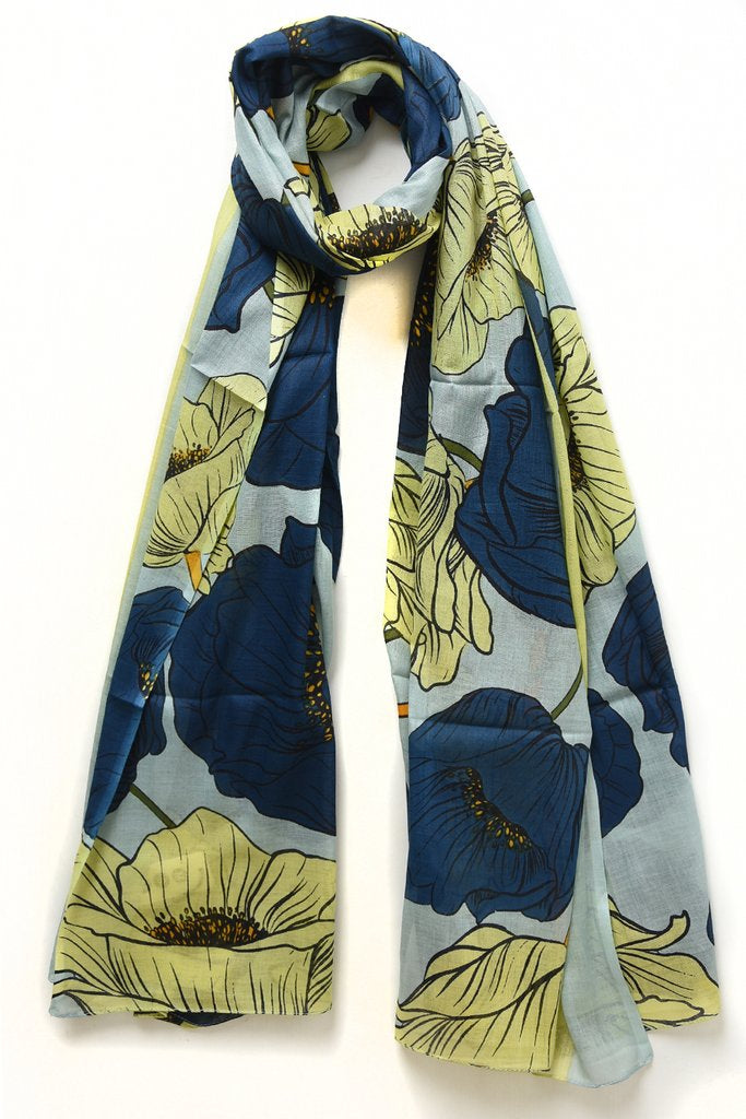 Floral Print - MSH - Beautifully illustrated scarf with large flower design.