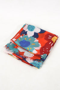 Geometric Floral Print - MSH - Red, Beautifully illustrated scarf with geometric floral designed