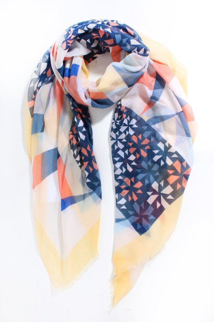 Geometric Print - MSH - Beautifully illustrated scarf with colour-block border design