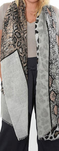 Animal Print Scarf - MSH - Grey Neutral Geometric Colour Block
