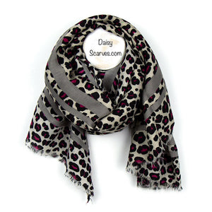 Animal Print - Leopard - Stripes Detailed Scarf
