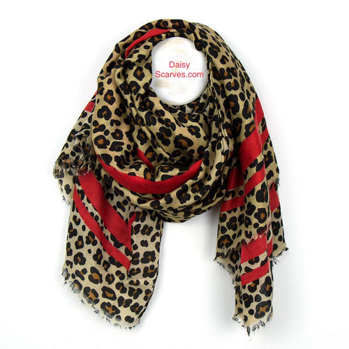 Animal Print - Leopard - Stripes Detailed Scarf